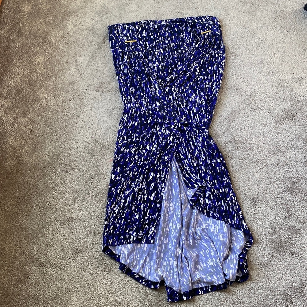 Calvin Klein Blue Purple Abstract Print Tie Waist Dress Side Slit Bodycon SIZE 4